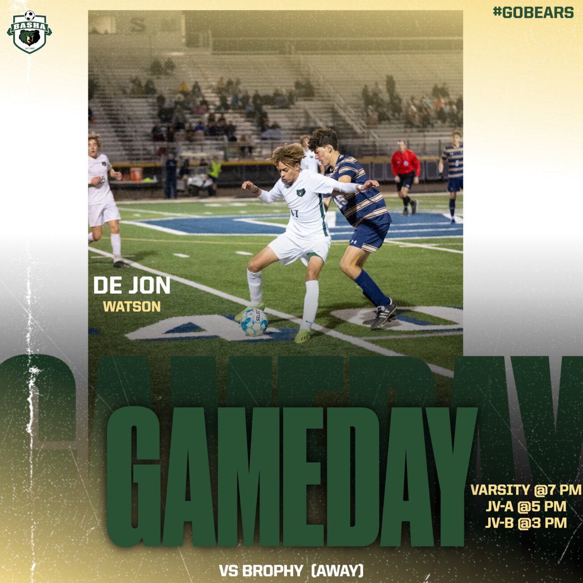 All three team levels will travel to Brophy in today’s match up!

#GoBears #BashaBoysSoccer #BuildingBasha