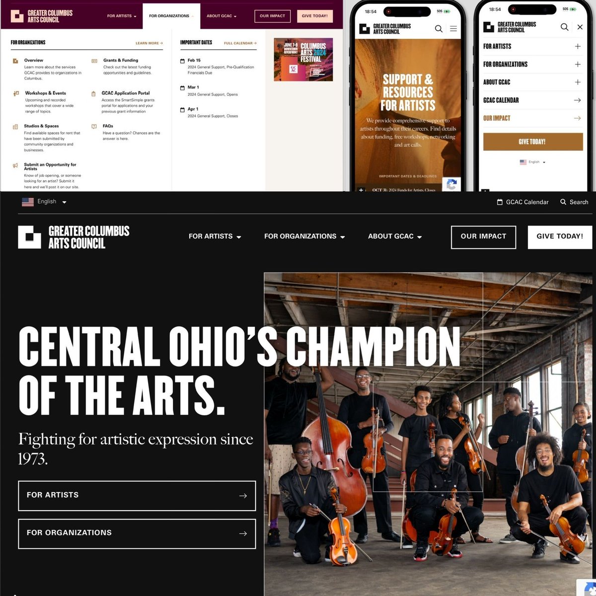In 2023, OSA Technology Partners partnered with the Greater Columbus Arts Council to redesign their flagship GCAC.org website. Working with the GCAC team, we were able to build a modern website to showcase the new GCAC brand, check it out! gcac.org