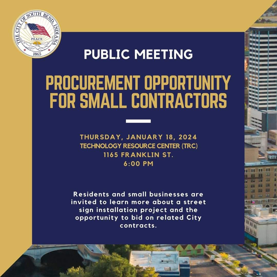Residents and small businesses are invited to learn more about a street sign installation project and the opportunity to bid on related City contracts tomorrow, January 17 at 6pm during a public meeting at the Technology Resource Center.