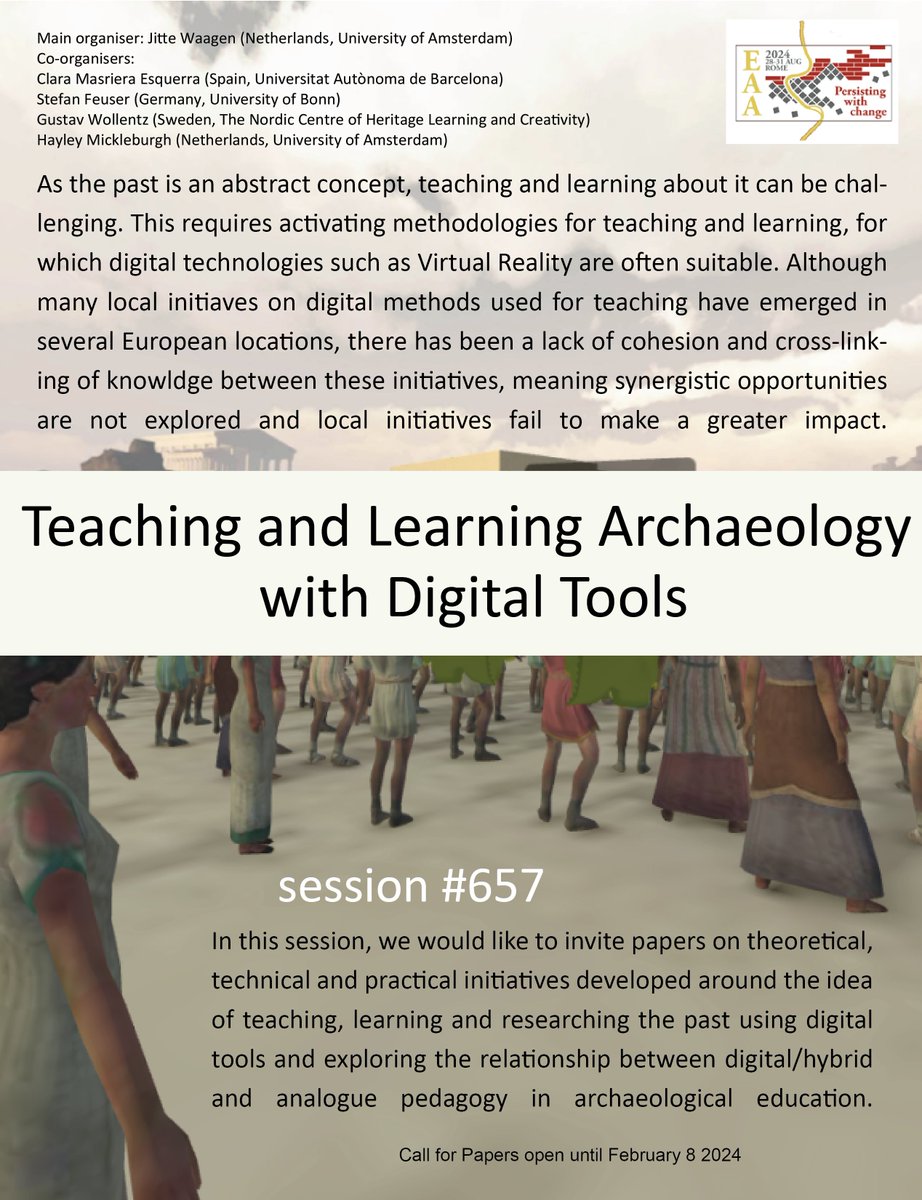 Interested in Teaching and Learning Archaeology with Digital Tools? Join our session at #eaa2024 in Rome, open for paper abstracts now!

For some background information, read up on the ERASMUS+ Virtual Worlds project in this new blog post:
4dresearchlab.nl/post-3286/