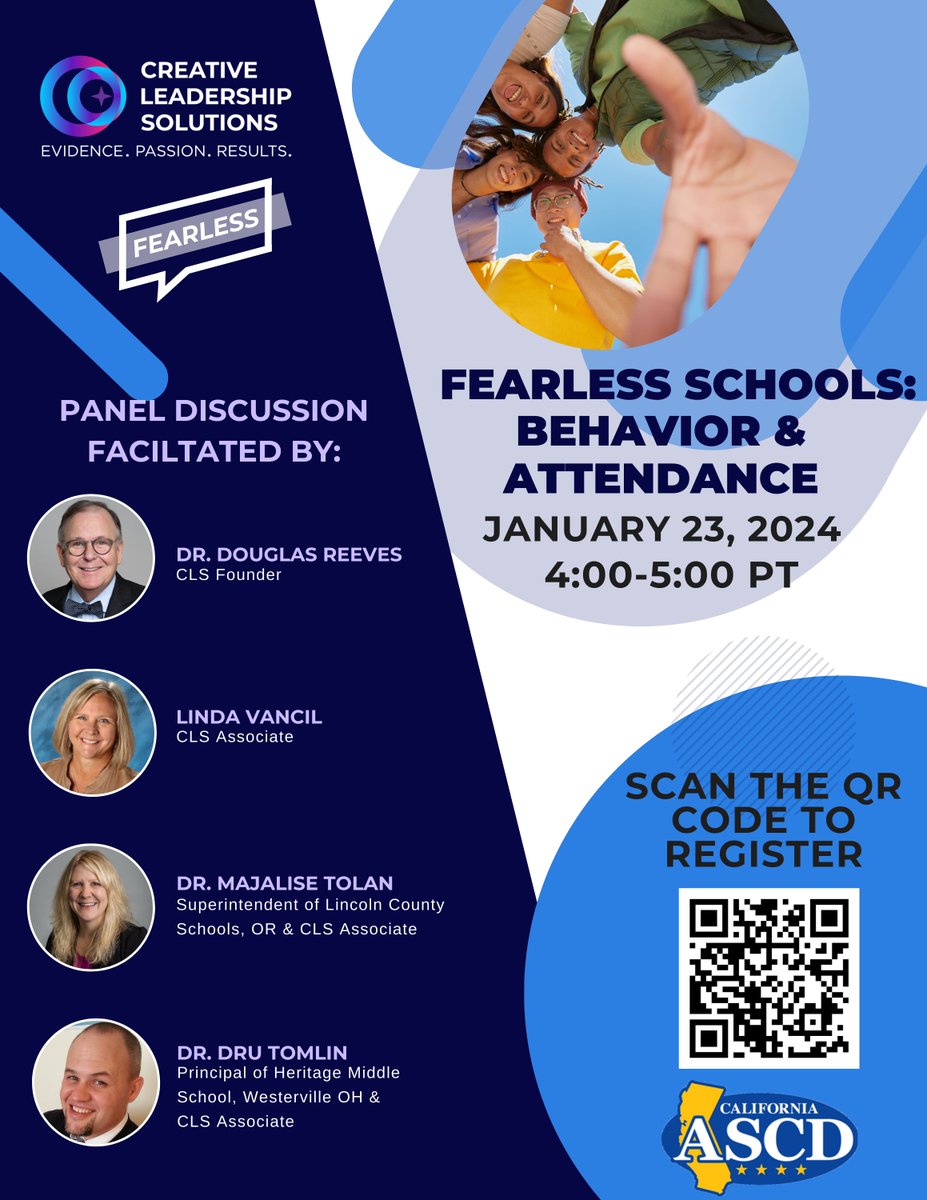 On Tuesday, January 23rd, join Dr. Douglas Reeves and his CLS colleagues in collaboration with CASCD as they facilitate a discussion on the importance of fearless schools and their effect on behavior and attendance. Learn more and register here: conta.cc/3S2M2xl