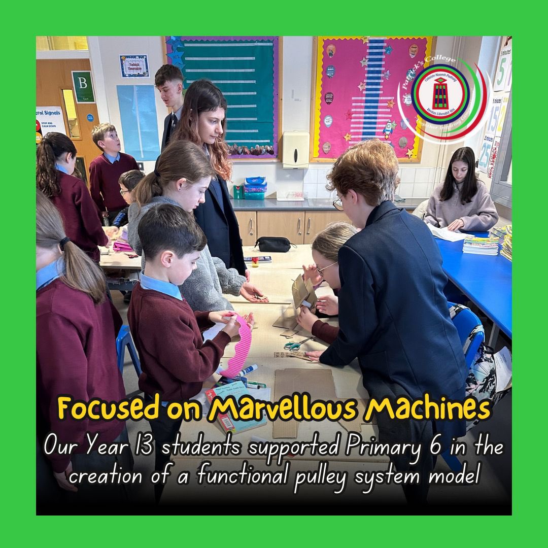 Our Year 13 STEM Ambassadors completed our collaboration with @SDonaghmore. Our Yr 13 students supported the Primary 6 class in the creation of a functional pulley system model. Well done to both our students and the Primary 6 pupils in their work!