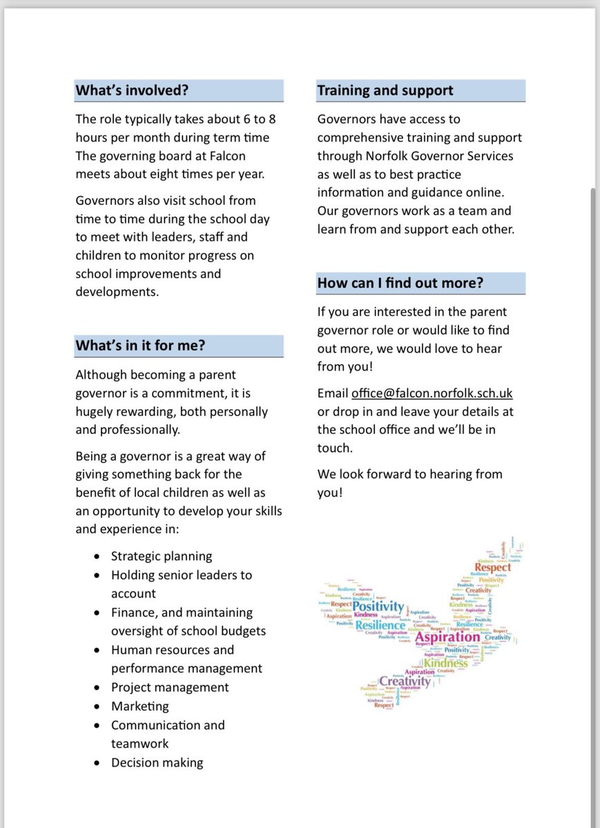 If you are interested in being a school governor or require any further information please contact the school office.
