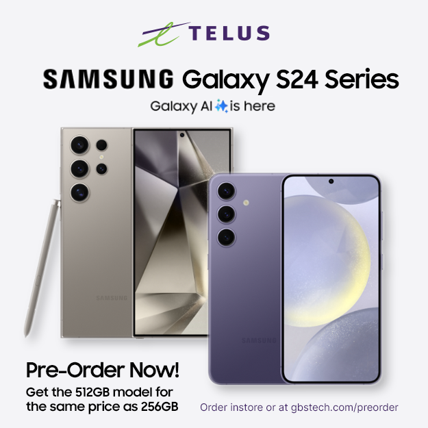PRE ORDER NOW! The beautiful Samsung Galaxy S24 Series phones have launched for pre order with TELUS and Koodo, and an amazing DOUBLE MEMORY OFFER. Visit us instore today or at this link gbstech.com/preorder/ to begin your pre-order. #Telus #Koodo #GalaxyS24 #GalaxyS24Ultra