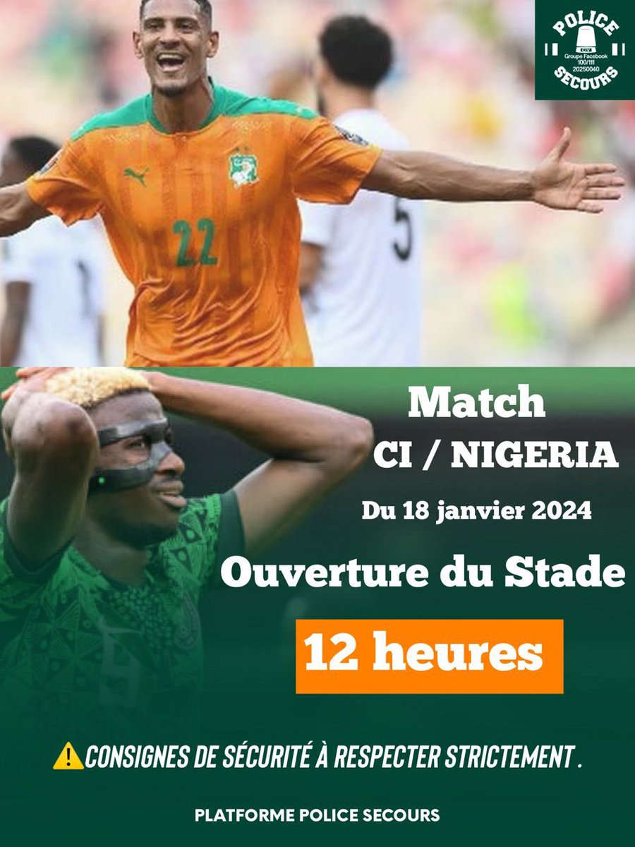 PSecours225's tweet photo. #InfoSecuCan
Heure d’ouverture du stade demain 18janvier, 12h00. https://t.co/IJ3sYIvBFN
