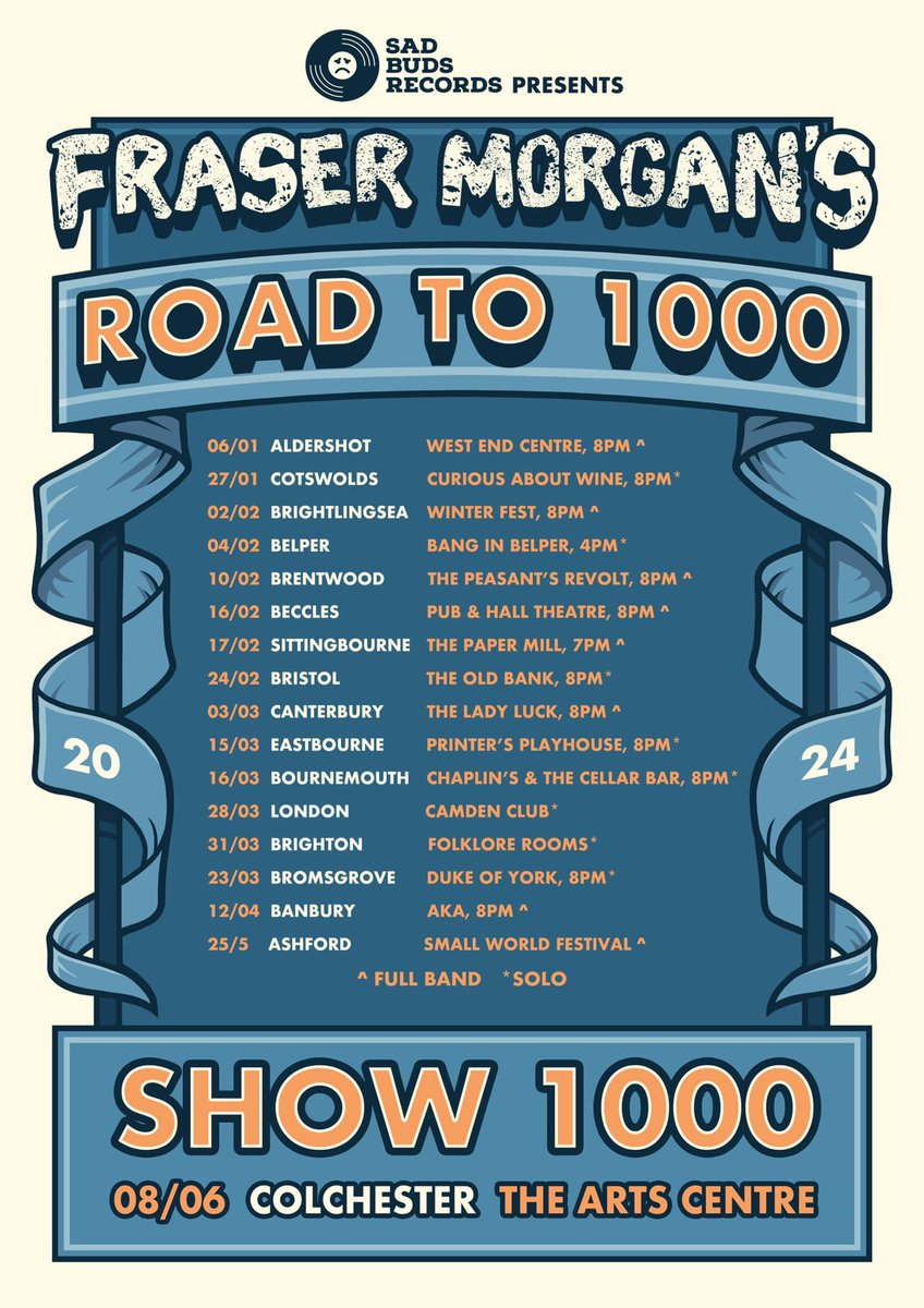 #MusicNews @FraserMorganUK has begun his ‘Road To 1000’ UK Tour leading up to his 1,000th show. He will be raising money for a homeless charity and LGBTQ+ charity. More dates to be confirmed. If you wanna come to the 1000th then Google “Fraser Morgan’s 1000th gig”! #UnsignedHour