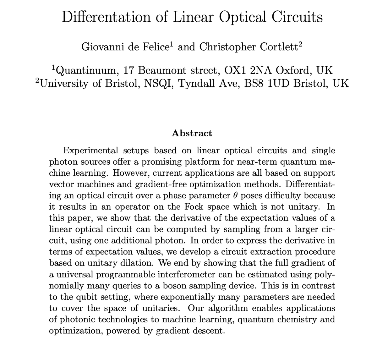 gio_defel's tweet photo. New paper out on arXiv! We give a "parameter-shift" rule for linear optical circuits.

https://t.co/hNC4Ss3e5i https://t.co/7DnIzG1MWY