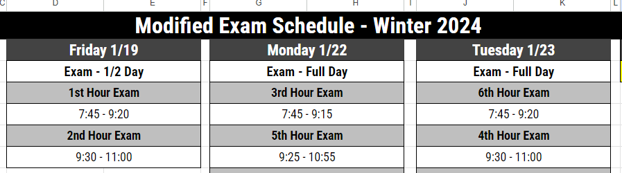 Students and parents, please see the updated and adjusted HS exam schedule. Check your email for a more detailed communication related to exams and the start of 2nd semester.