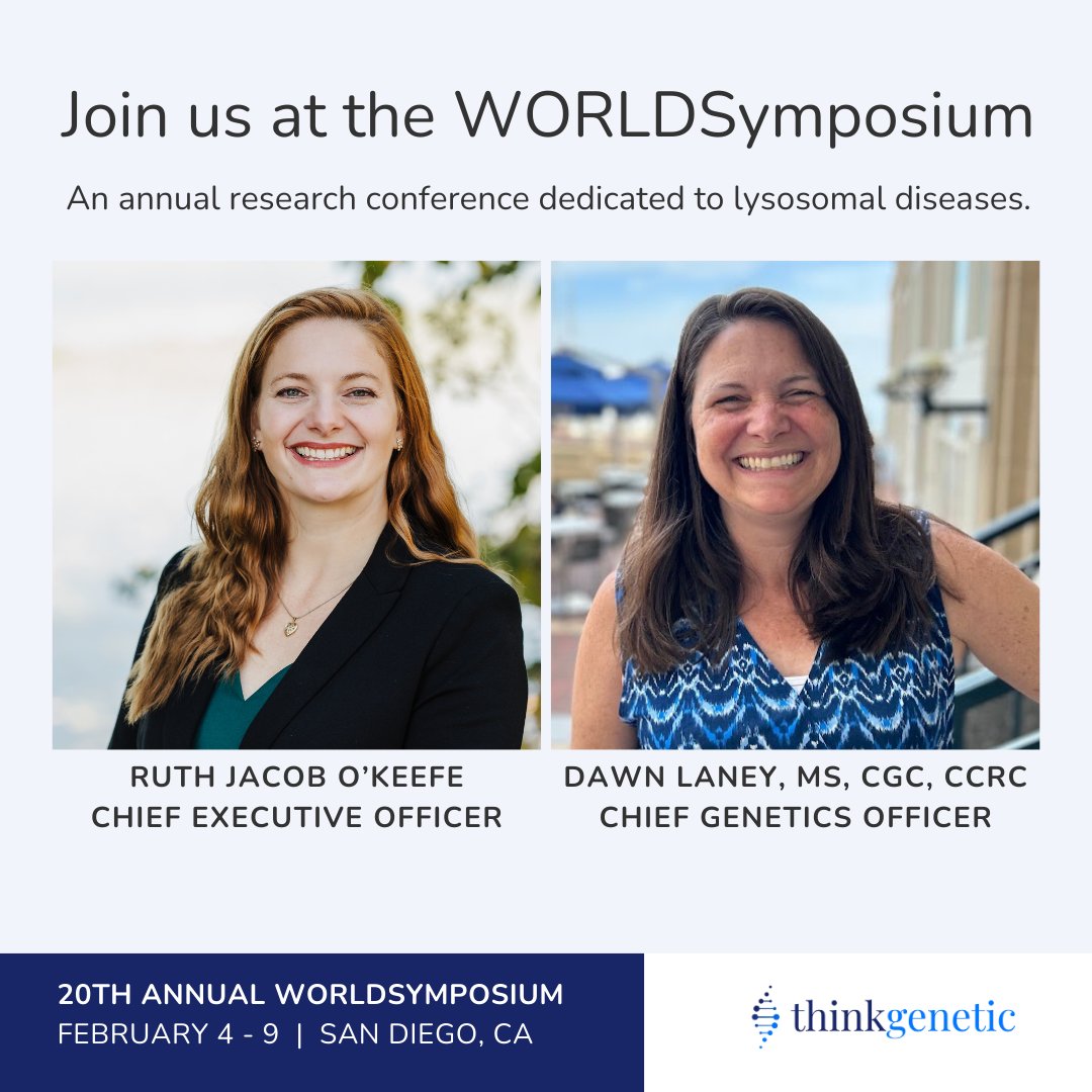 ThinkGenetic is pleased to announce the participation of CEO, Ruth O'Keefe, alongside Chief Genetic Officer, Dawn Laney at the upcoming 20th Annual #WORLDSymposia. We invite you to explore opportunities for connection with our leadership team.  #LysosomalDisease #RareDiseases