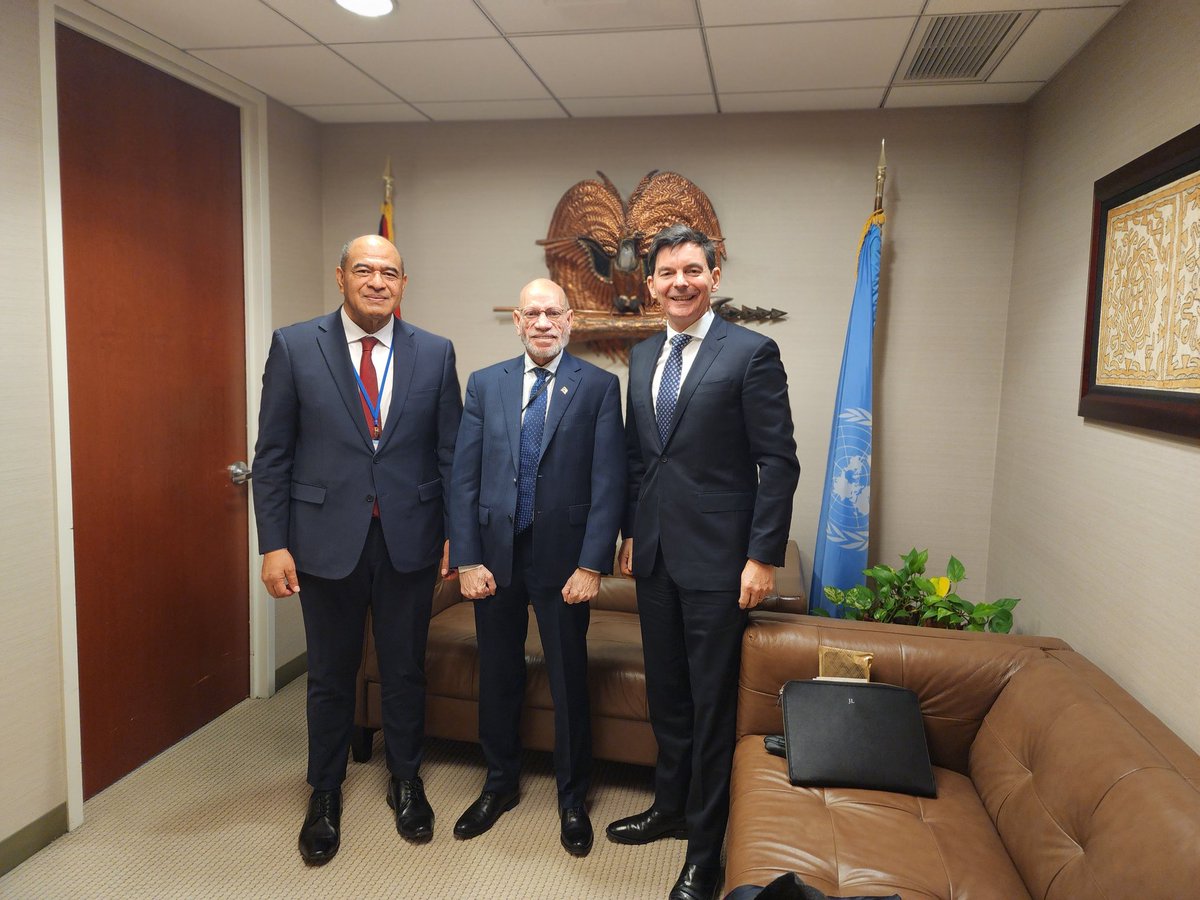 FSarufa's tweet photo. Honoured and pleased to host Ambassadorial colleagues from Australia (Ambassador James Larsen) and Tonga (Ambassador Va'inga Tone) for an informal dialogue on further strengthening Pacific partnership at the United Nations on national, regional and global issues. https://t.co/6ndzpcbPbD