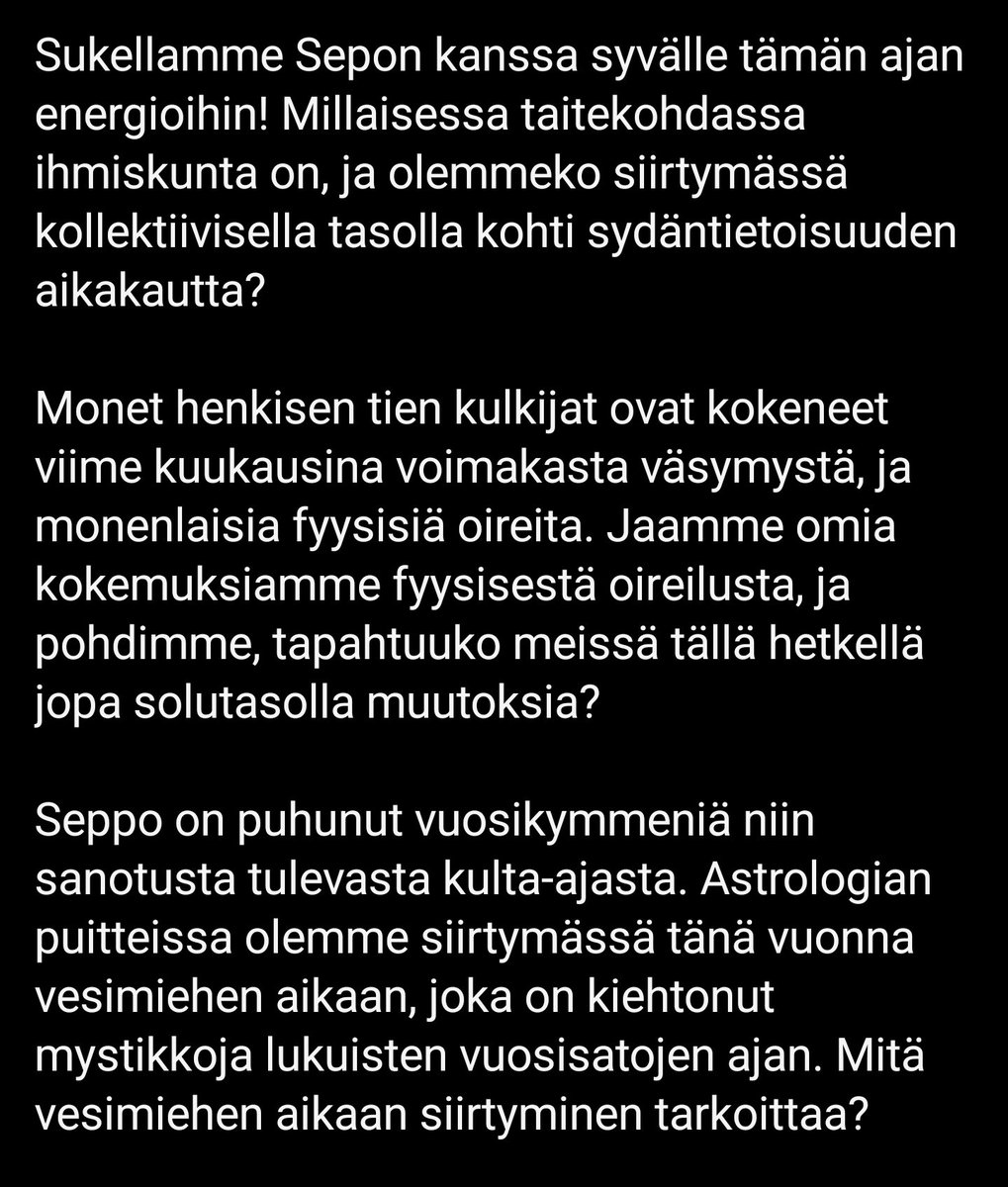 Nyt Sepon kanssa sukeltamaan! Sydäntietoisuus, vesimiehen aika! Mystikot kiehtovien fantasioiden syövereissä! Mutta miten, herännyt ja rokottamaton leijona, alfauros/naaras voi kokea voimakasta väsymystä ja fyysisiä oireita? Olisiko shedding? Vai long covid? Solutason muutoksia!