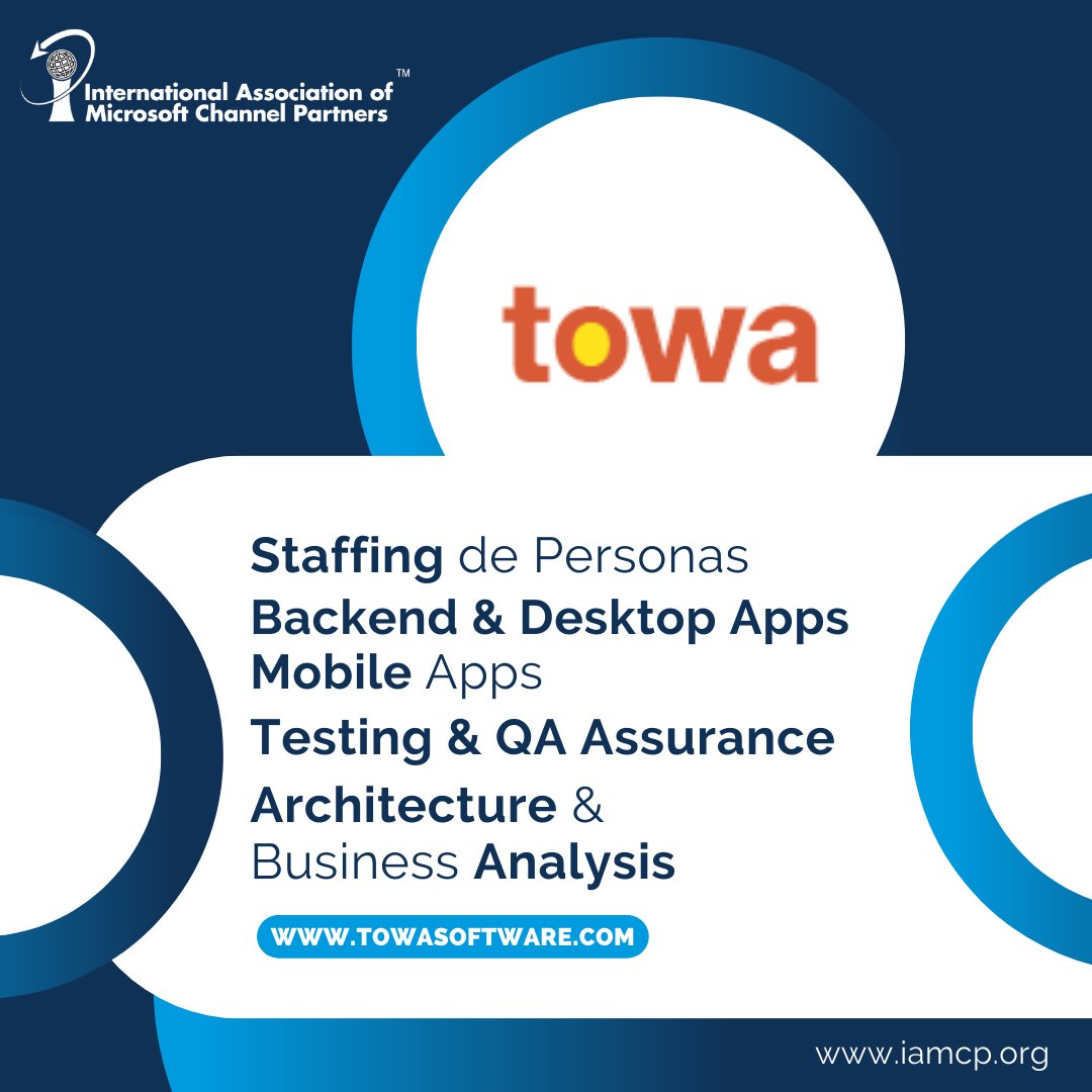 IAMCP_Col's tweet image. ¡Damos la Bienvenida a nuestro nuevo #socioIAMCP @towasoftware ! 

Una empresa con + de 20 años de experiencia en la Industria del Software en México. Provee servicios como Staffing de personas, Backend &amp;amp; Desktop Apps Mobile Apps, entre otros. 

Info: towasoftware.com