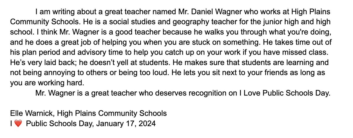 HPCSTORM's tweet image. Another awesome #HPCStorm educator students want to highlight on I ❤️ Public Schools Day is Mr. Daniel Wagner, the 7-12 social studies teacher
#ILovePublicSchools #RootedNE #GrownforSuccess