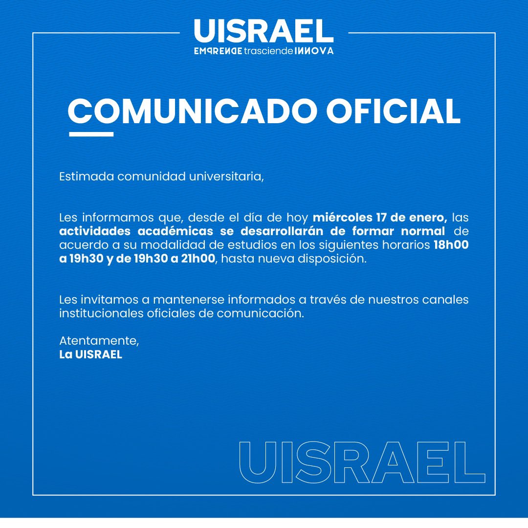 🚨 #Importante Comunicado Oficial

#UISRAEL #informate