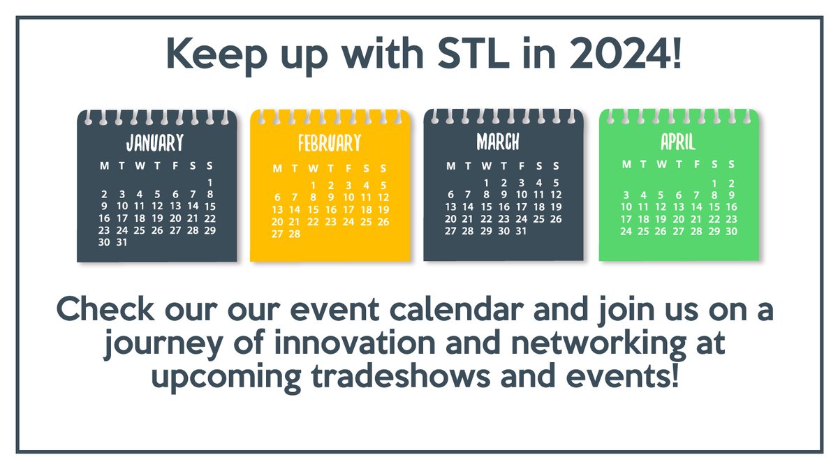 STLCommInc's tweet photo. Our 2024 event calendar is LIVE and ready to dazzle! Get ready to mark your calendars and join us on a journey of innovation, education and networking! Check it out now: https://t.co/x5QkuicAJ3 https://t.co/fsFQ3vwl5M