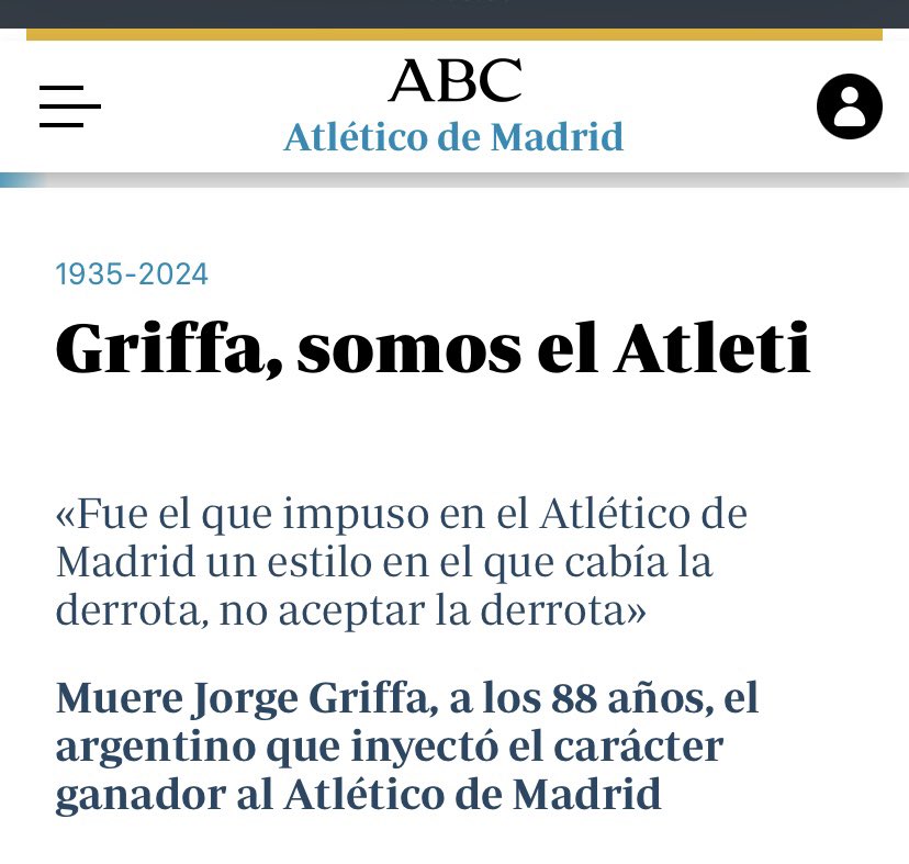 Los50Atleti's tweet photo. Griffa, somos el Atleti.

Por nuestro José Antonio M. Petón, en @abc_deportes 

El sueño es aplaudir apasionadamente desde el segundo 15 del minuto de silencio, como homenaje inolvidable al gran Jorge Bernardo #Griffa #Atleti https://t.co/4BgbiJM8ei