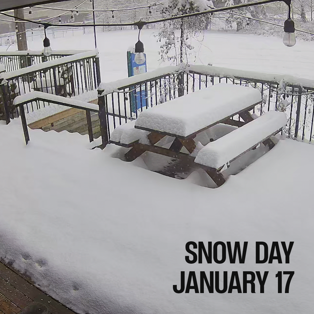 Our view from the patio cameras this morning. ❄️ We'll be closed today due to the snow!
Our 2000's Trivia has been bumped to tomorrow. Please reach out to sasha@moodyales.com if you haven't received an email about your reservation tonight or if you have any questions!