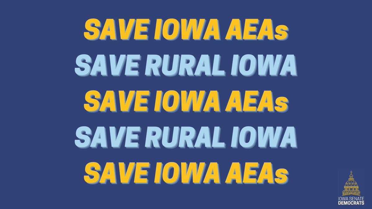 IowaSenate's tweet photo. Rural schools depend on Iowa’s AEA system for mental health, crisis response, online learning and disability services.

Gov. Reynolds’ plan to cut back and consolidate the AEAs will hurt rural communities the most.

Tell Gov. Reynolds: don’t cut our AEAs! #ialegis https://t.co/2drbHpX8yW