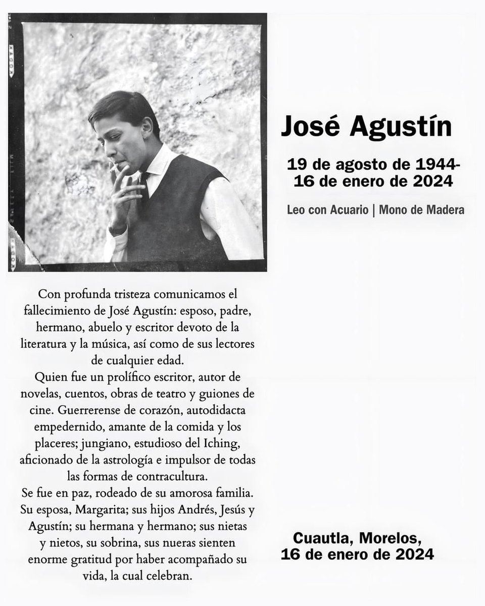 cap_capote's tweet image. En #Capote abrazamos a la familia y los lectores de José Agustín 😔, un escritor indispensable, irreverente e incombustible. DEP