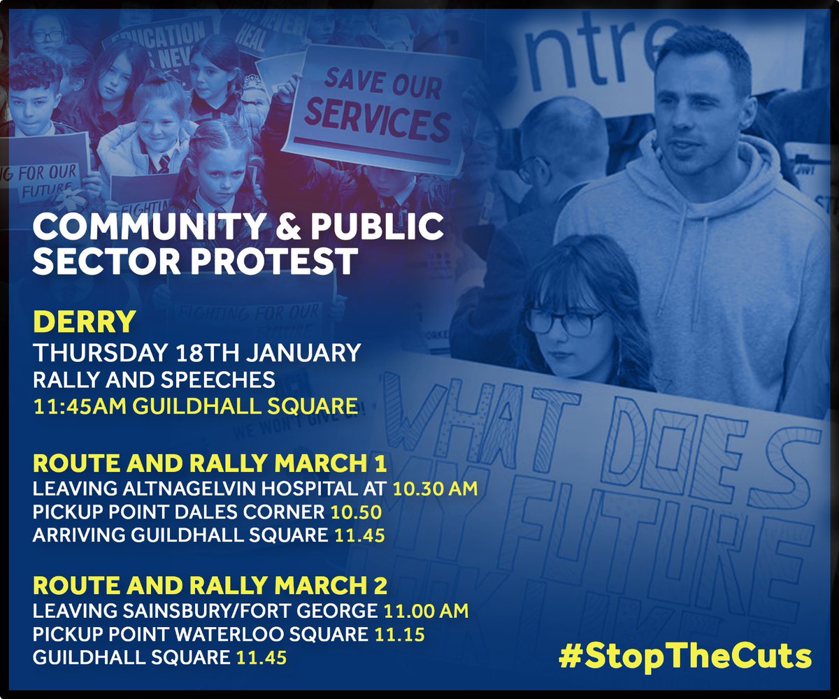 📢 Community and Public Sector Protest

Communities will be joining public sector workers in strike action tomorrow ✊️

See Derry details below ⬇️