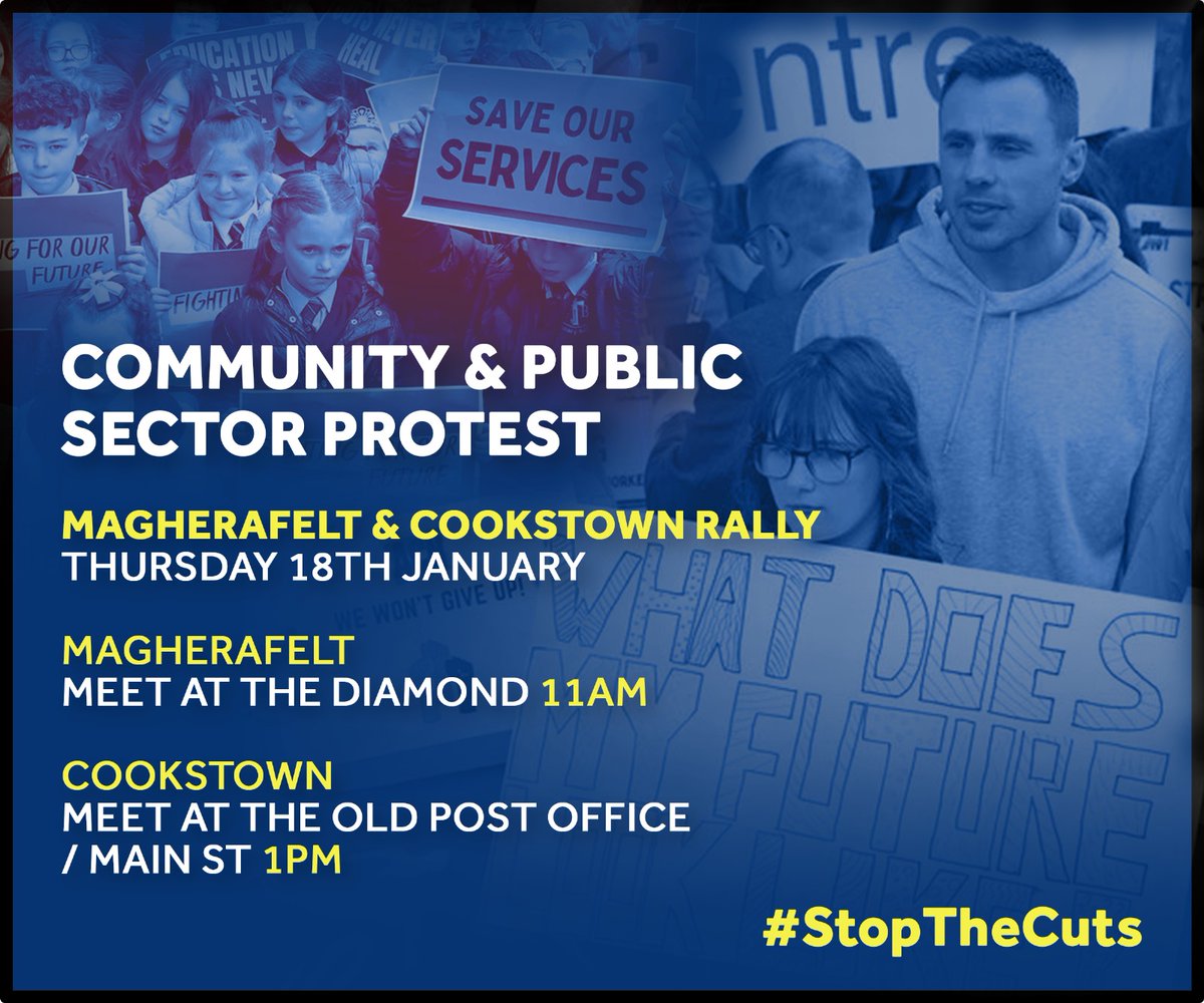 📢 Community and Public Sector Protest

Communities will be joining public sector workers in strike action tomorrow ✊️

See details for Magherafelt and Cookstown below ⬇️