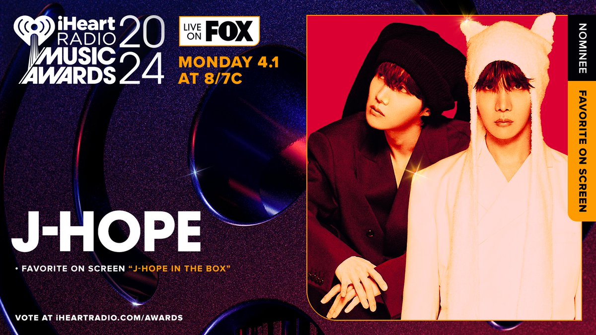 🎬 #jhope 🎬 Vote “j-hope IN THE BOX” for Favorite On Screen now at: iHeartRadio.com/Awards #iHeartAwards