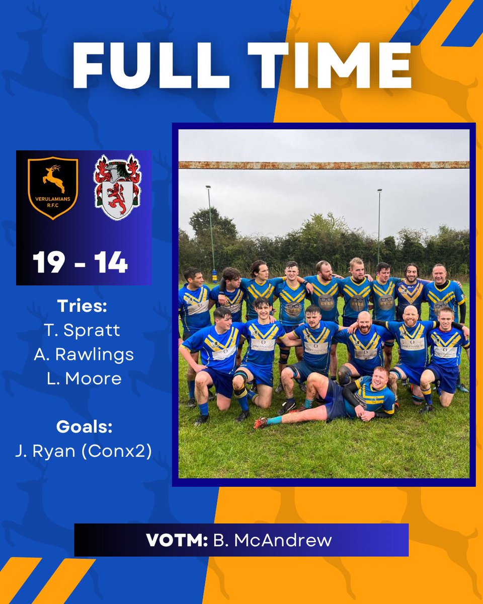 🚨 𝐅𝐮𝐥𝐥 𝐓𝐢𝐦𝐞 𝐑𝐞𝐬𝐮𝐥𝐭🚨

Last Saturday our 2nd XV edged out @FulleriansRFC in a hard fought battle!

#UpTheVees 🔵🟡
#Oneclub
#playtogetherstaytogether
#rugby

#herts #amateurrugby #hertsrugby #stalbans #hatfield #harpenden #barnet #welwyn #pottersbar #watford