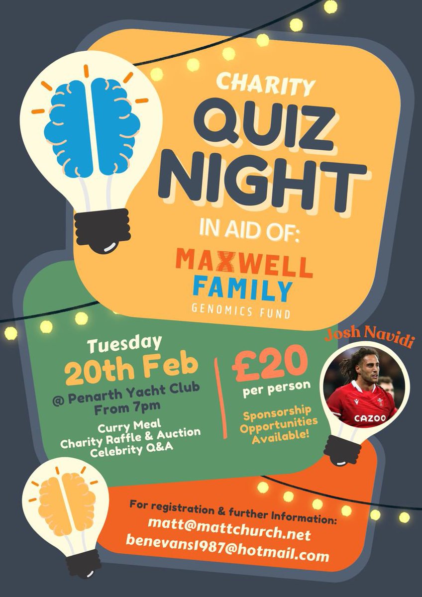 _matt_church's tweet photo. 🧠 CHARITY QUIZ NIGHT 🧠

Please support our charity quiz in aid of Maxwell Family Genomics Fund organised by both @_ben_evans  and myself.

DM us or comment to book 🙏🏼

#rugbyfamily #QuizAlert #fundraiser https://t.co/huWZdayejf