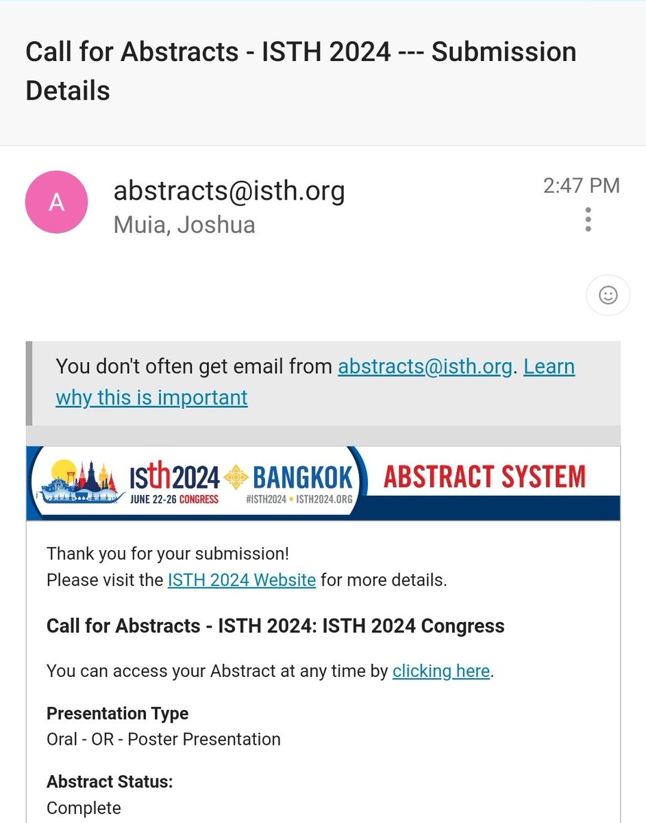 Less than 90 minutes to the deadline, I got my abstract submitted for the #ISTH2024 Congress #Bangkok @isth.