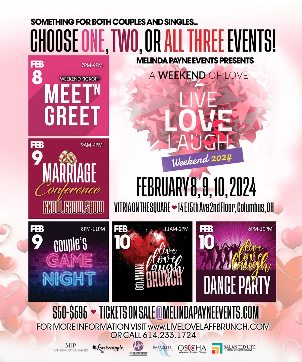 DPIGraphix's tweet photo. The last day to purchase tickets is fast approaching. No tickets can be sold at the door! Choose one, two, or all three events! Perfect for couples &amp; singles. Purchase your tickets today at https://t.co/Q7JLuimKqG. https://t.co/qI4qDL4T5O