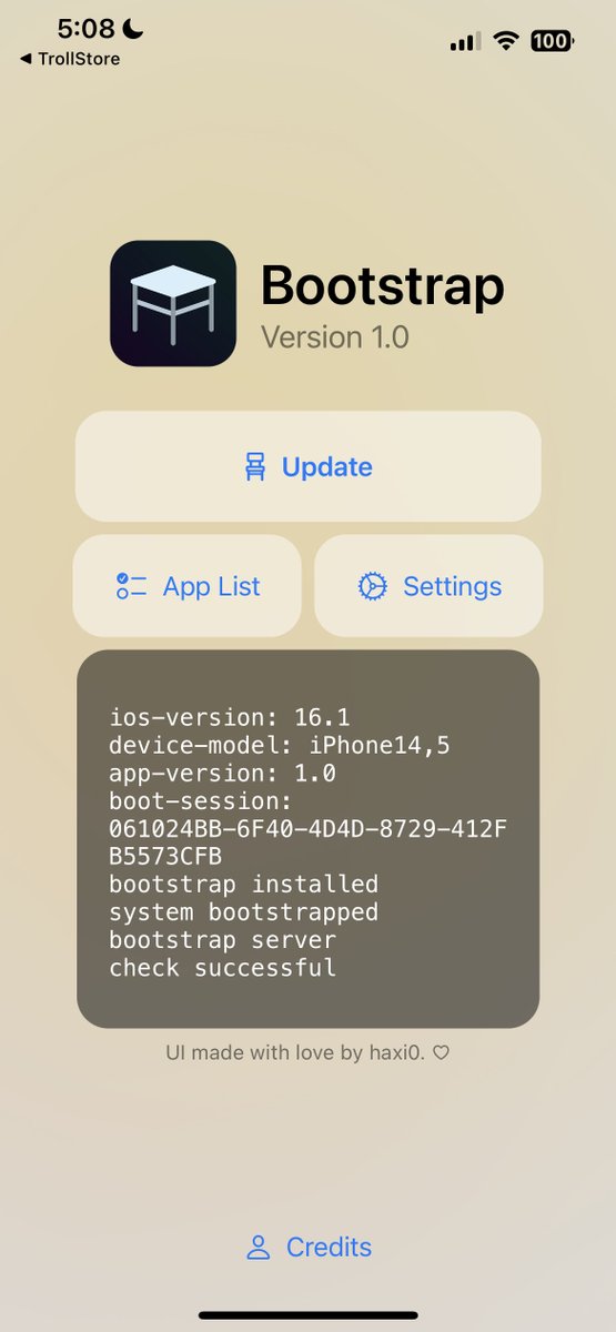 roothideDev's tweet image. Bootstrap public version 1.0 released
1: merged swiftUI designed by @haxi0sm , icon designed by @sourceloc
2: add multiple localized languages, thanks to the developers who contributed
2: fix possible code255 error
download tipa file: github.com/roothide/Boots…