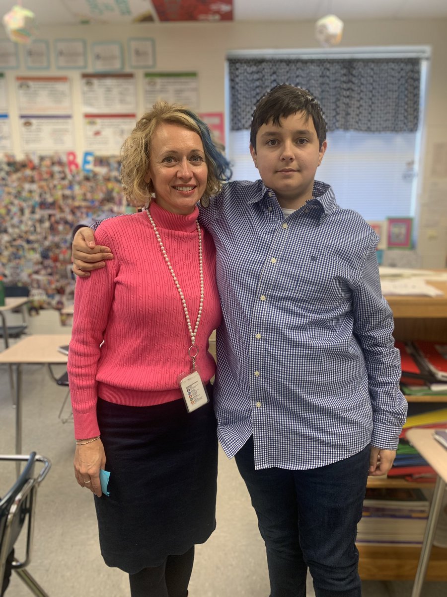 mathwizhauser's tweet photo. When one of your 7th grade students wears a new Oxford cloth shirt to school, you celebrate by taking a photo together! “You can never be overdressed or overeducated.” -Oscar Wilde. 💙🐻 #mamslife #MACSAWESOME https://t.co/HkExcwt9P0