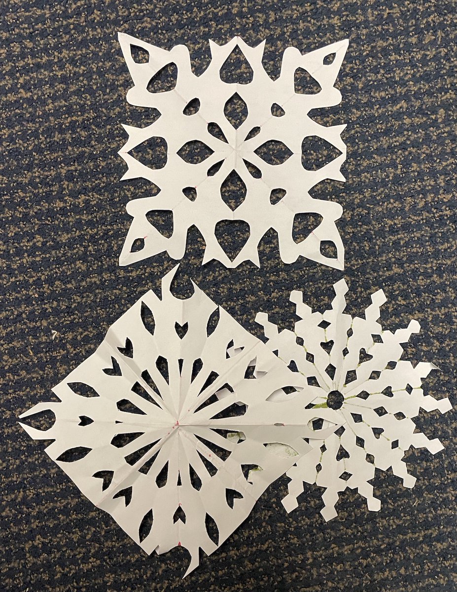 In Minerals and Rocks lab today, we started to think about crystallography by making paper snowflakes and evaluating their mirror planes of symmetry. By the end of the lab, we had moved on to the 'wooden blocks from hell' and mastered 2-fold, 3-fold, 4-fold, 6-fold and inversion.