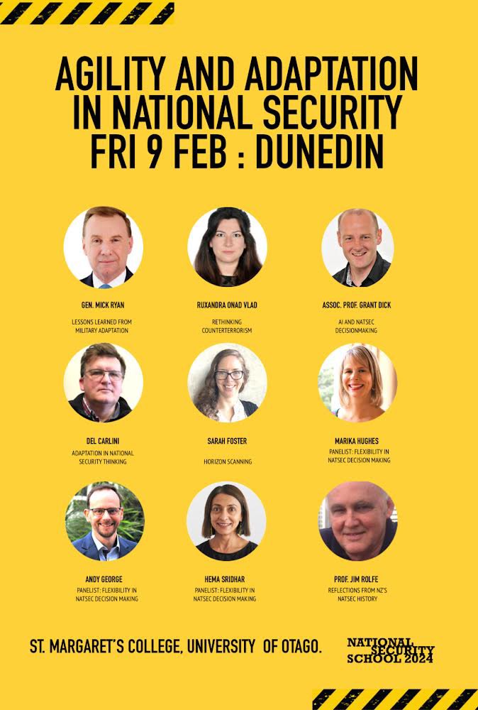 REGISTER NOW: New speakers include Sarah Foster (horizon scanning); Marika Hughes (strategic crisis management), Andy George (counterrorism), Hema Sridhar (technological futures), Prof. Jim Rolfe (natsec history). otago.ac.nz/foreign-policy…