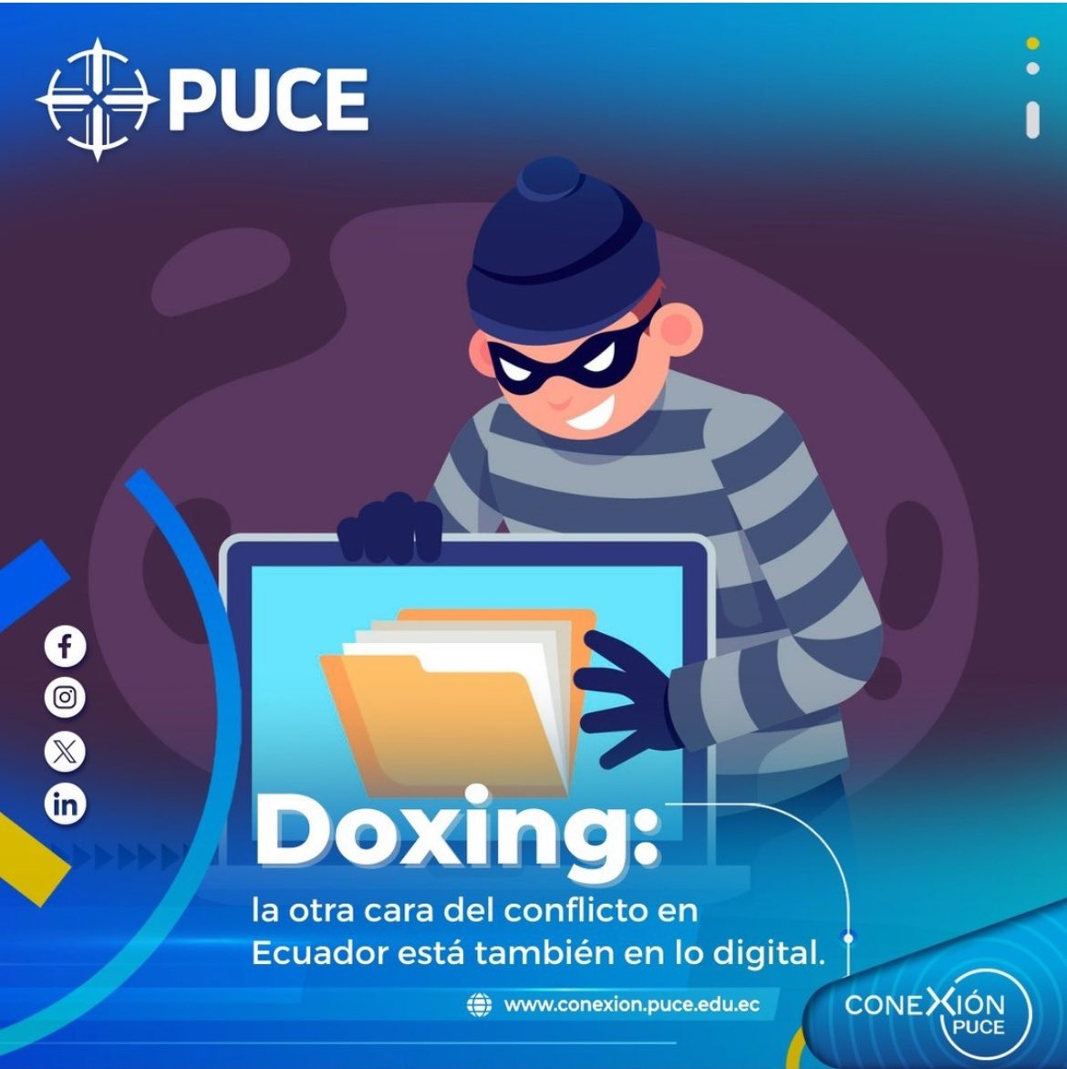 📌 ¡Pilas! Otra forma de violencia digital es el doxing: hacer públicos  datos privados para hacer daño a alguien. El prof. <a href="/marcolopezpared/">Marco López-Paredes</a> de <a href="/OdeComPUCE/">OdeCom PUCE</a> nos explica cómo protegernos 👉🏻 acortar.link/S1T76m 
#NOalFakenews
#NOalaDesinformación #PUCEcombateLaDesinformación