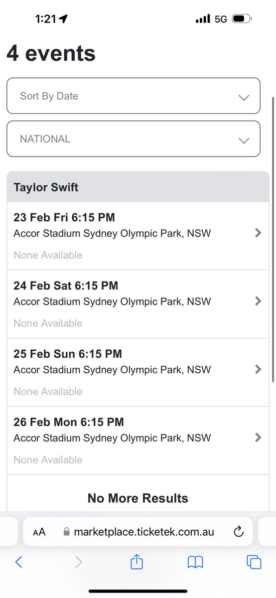 Sharpe_Country's tweet photo. @Ticketek_AU @frontiertouring your “authorised” marketplace takes 12+ hours to get into and then once in there are no tickets, because no one can get into buy or sell. This is causing people to sell on other platforms. @taylorswift13 Melbourne Sydney Taylor Swift https://t.co/iPfwhNh600