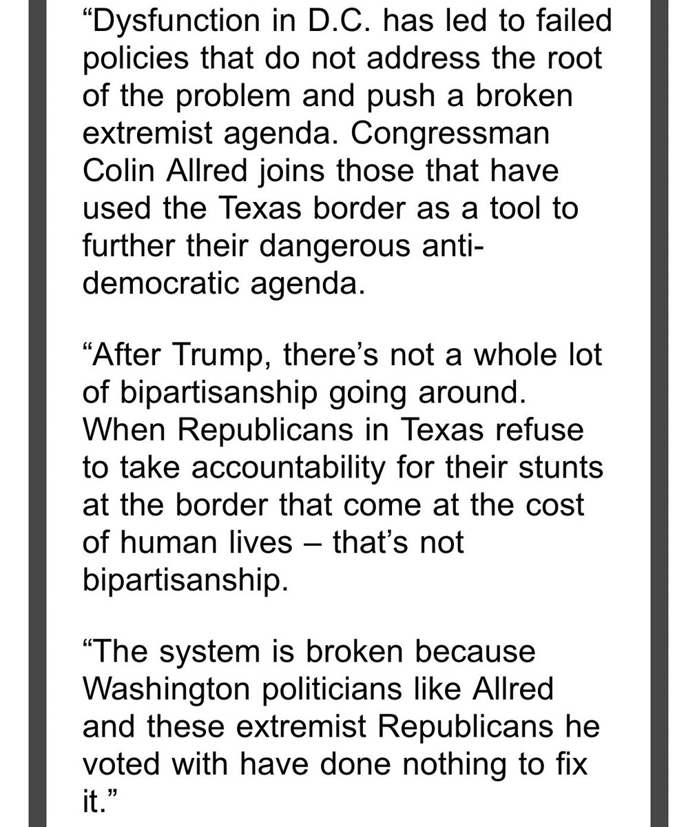 In #TXSEN Democratic primary, <a href="/RolandForTexas/">Senator Roland Gutierrez</a> criticizes <a href="/ColinAllredTX/">Colin Allred</a> after he votes for House resolution condemning Biden border policies
