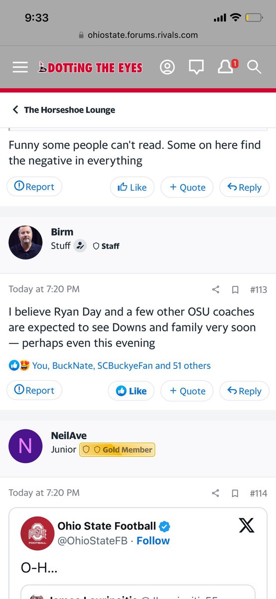 BuckeyeRational's tweet image. Ryan Day is fighting the good fight according to Birm‼️