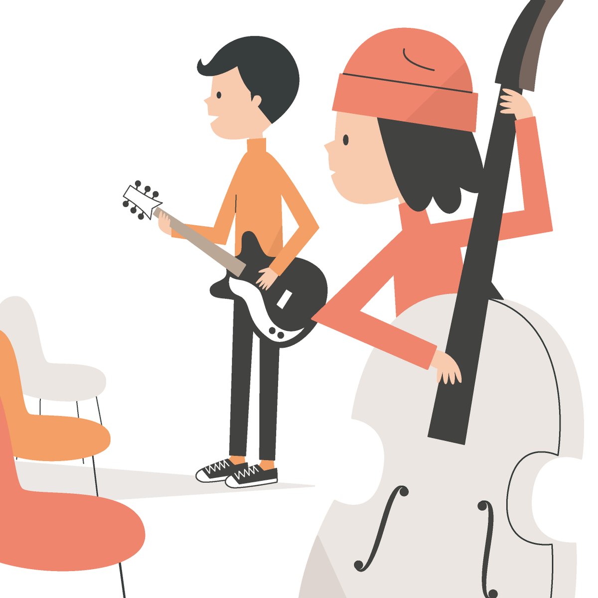 「ニット帽のベーシストと、左利きのギター。 #イラスト #illustration」|こばやしまさとのイラスト