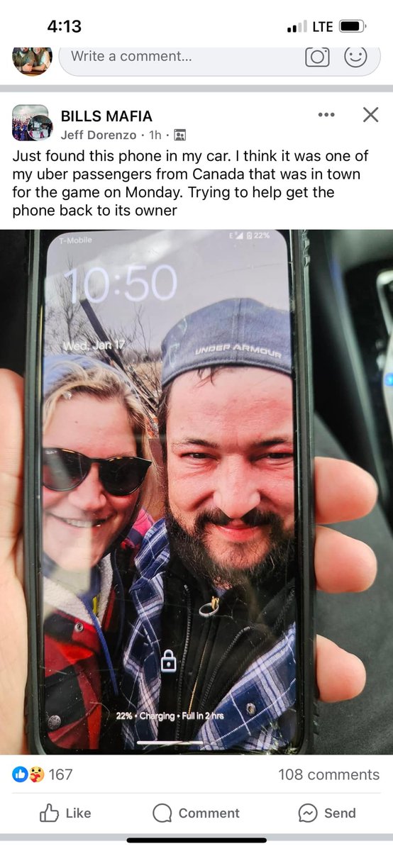 Uber driver found a this phone after the Buffalo Bills game Monday night. Looking for owner.