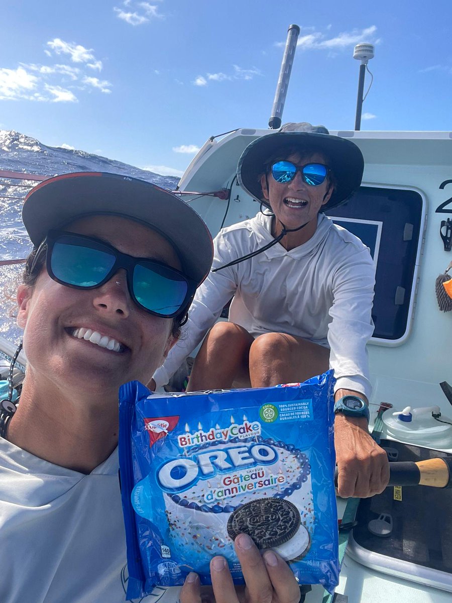Row4SaltySci's tweet photo. Happy Birthday to Salty Scientist Lauren Shea!! Lauren and the rest of the team are enjoying a celebratory pack of birthday cake Oreos as they power towards Antigua, with only  278nm left until they reach the finish line 🎂🥳💪 https://t.co/8pHLlOfWQA