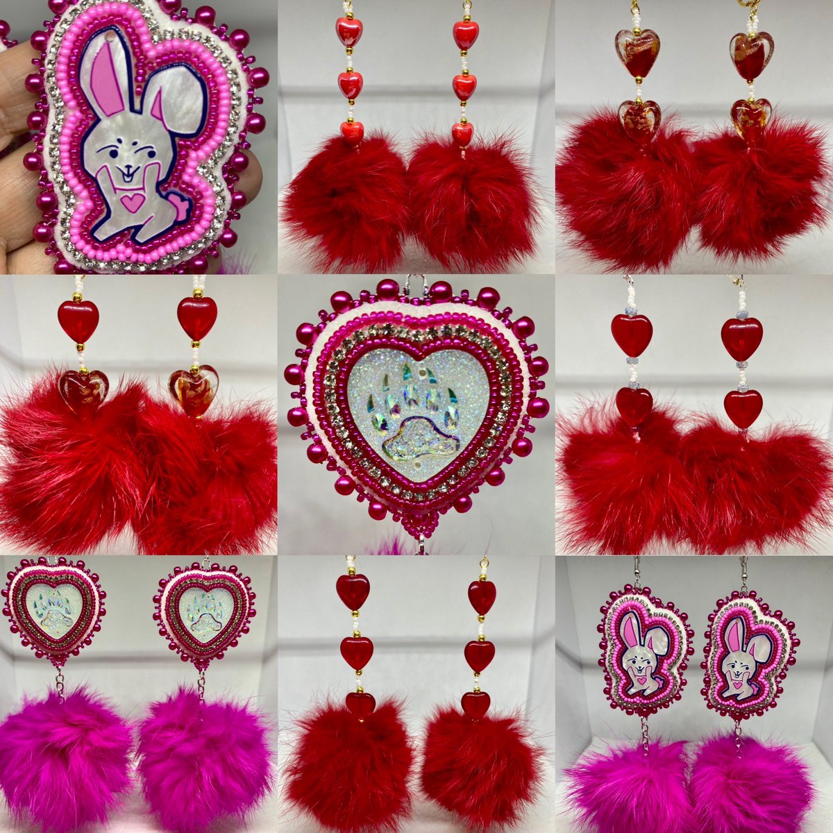 $45-$95 surprise! More Valentine’s Day earrings! Lots of rabbit fur Poms! Tell Auntie or snag for yourself💝 @NDNbeadmarket look-beadwork.myshopify.com