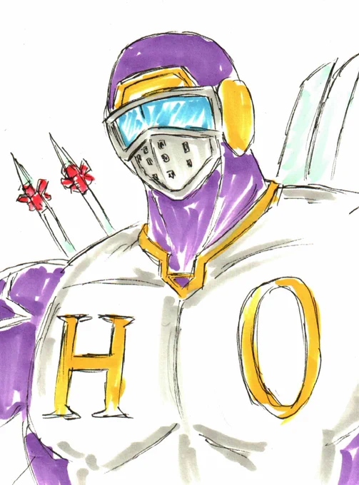 #1日1超人(1/12分)1日12日は「スキーの日」だったのでスキーマン描きました。超人強度は7億パワー。最強過ぎる。 