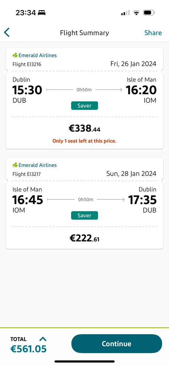 ⁦<a href="/AerLingus/">Aer Lingus</a>⁩ How are you charging €560 for two 30 minute flights ten days away?