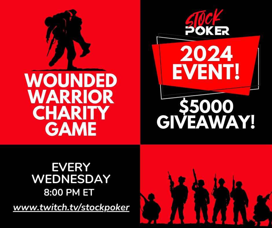 Our goal is donate a total of $5k in 2024 (already donated $680 this year) #woundedwarrior stockpokeronline dot com