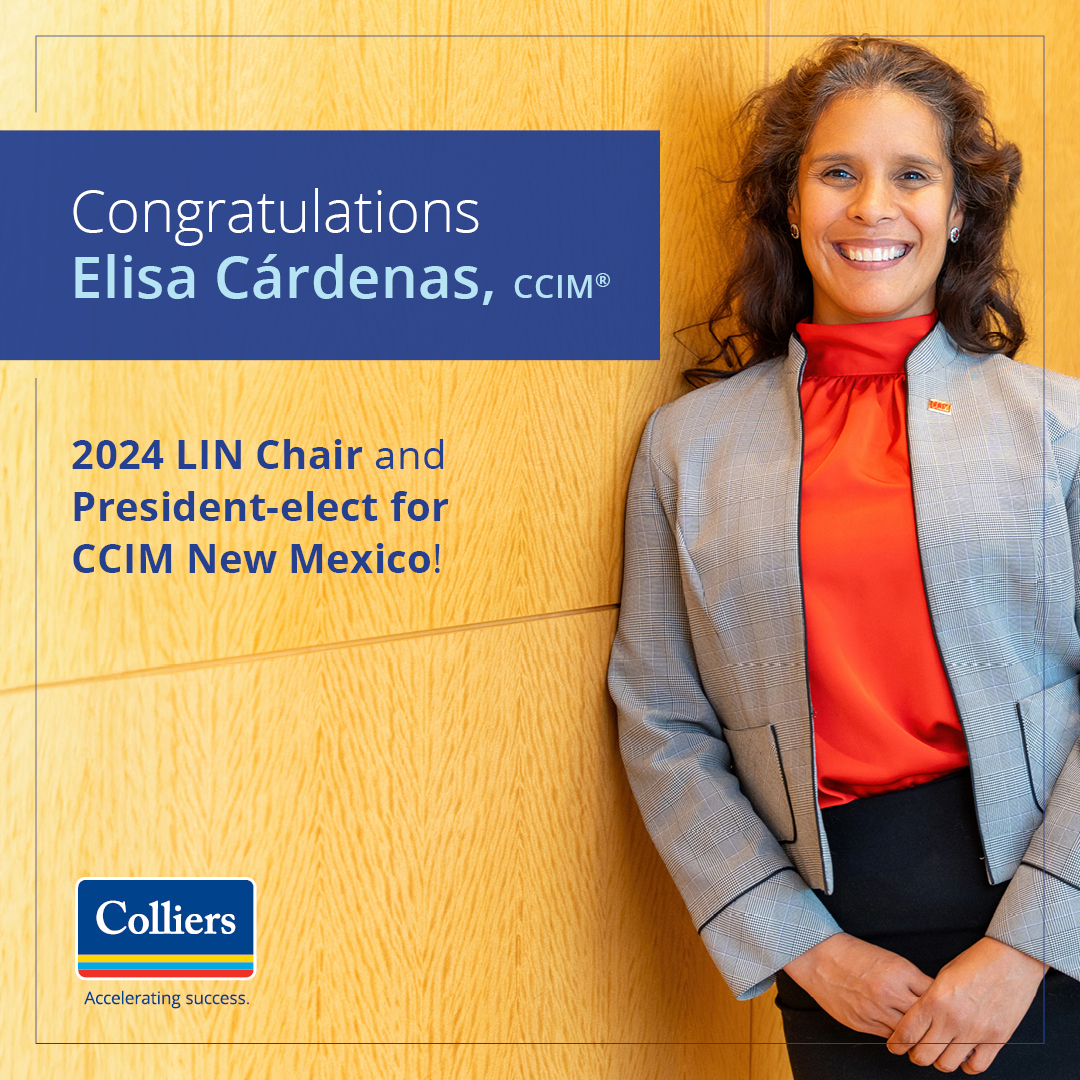 Colliers_NM's tweet photo. Please join us in congratulating Senior Associate Broker Elisa Cárdenas for being named the 2024 LIN Chair and President-elect for CCIM New Mexico! Well done , Elisa!!

#LIN #CCIMNM @Colliers_NM #ColliersNM #Colliers #ColliersTEAM #commercialrealestate https://t.co/bmFNioweOl