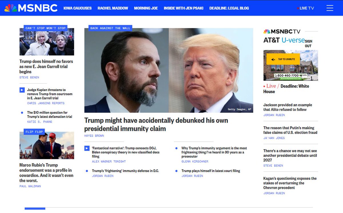 DWPippy's tweet photo. I just took these cut and pastes of CNN an MSNBC. Plenty of Trump on both pages. Know what's missing on both of them?
President Biden.
All Trump, all the time. That's why I rarely watch either. They can't get enough of Trump. The demise of American media right before our eyes... https://t.co/adpbIqACME