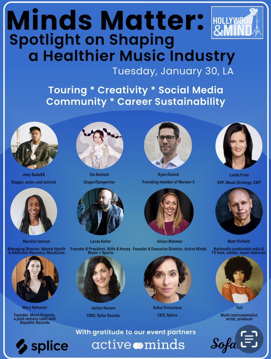 We're thrilled to participate Hollywood &amp; Minds' Minds Matter panel next week, discussing the impacts of the music industry on artists' mental health. Learn more about Hollywood &amp; Mind, and stay tuned for our reflections from the event! hollywood-mind.com