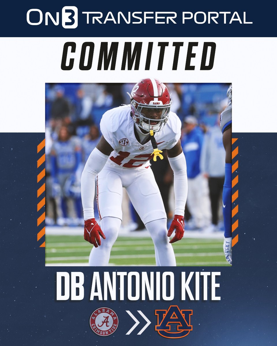 BREAKING: Alabama transfer DB Antonio Kite has committed to Auburn🦅

on3.com/college/auburn…