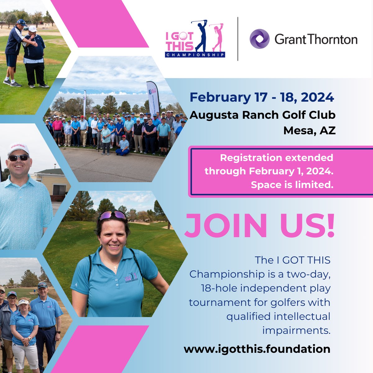 IGOTTHISFDN's tweet photo. @GrantThorntonUS is the presenting sponsor of the I GOT THIS Championship!  Registration deadline Feb 1! 🏌️‍♀️🏌️‍♂️⛳️ https://t.co/mJym6yom2H